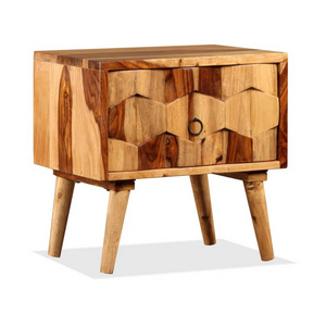 Sheesham Wood Bedside Table with Drawer Modern Hexagon Design Nightstand Wooden Nightstand with Honey Finish