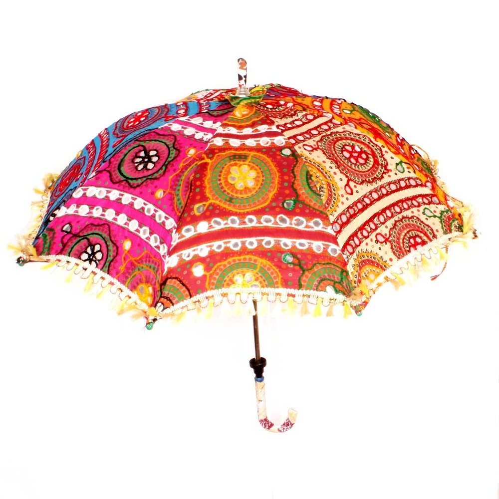 Indian Small Embroidered Umbrellas Handheld Decorative Wedding Decorative Outdoor Wedding Party Christmas Decor