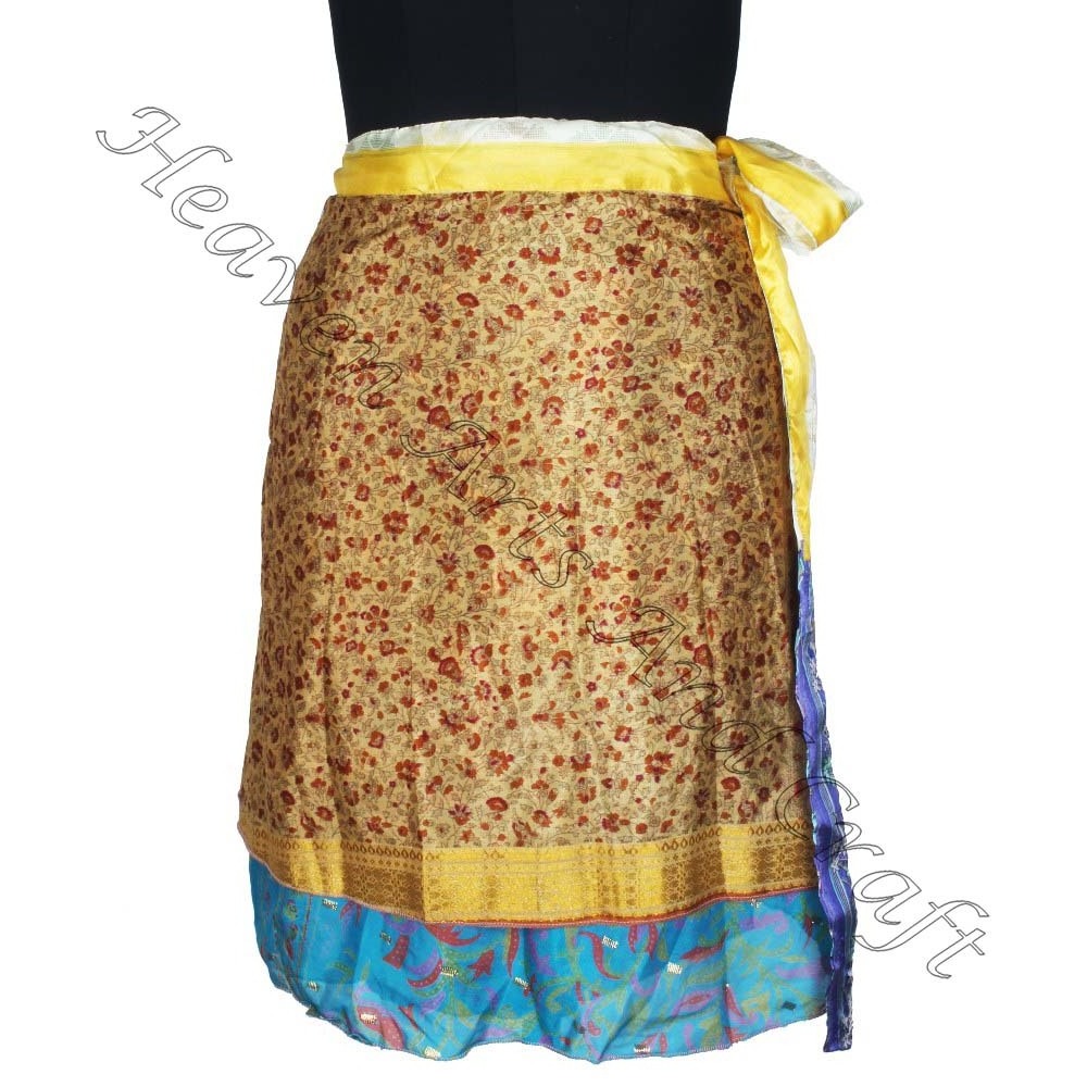 Women Hippie Gypsy Wrap Mini Skirt Sarong Gypsy Hippie Boho Indian Retro Silk Casual Magic Wrap Short Skirt