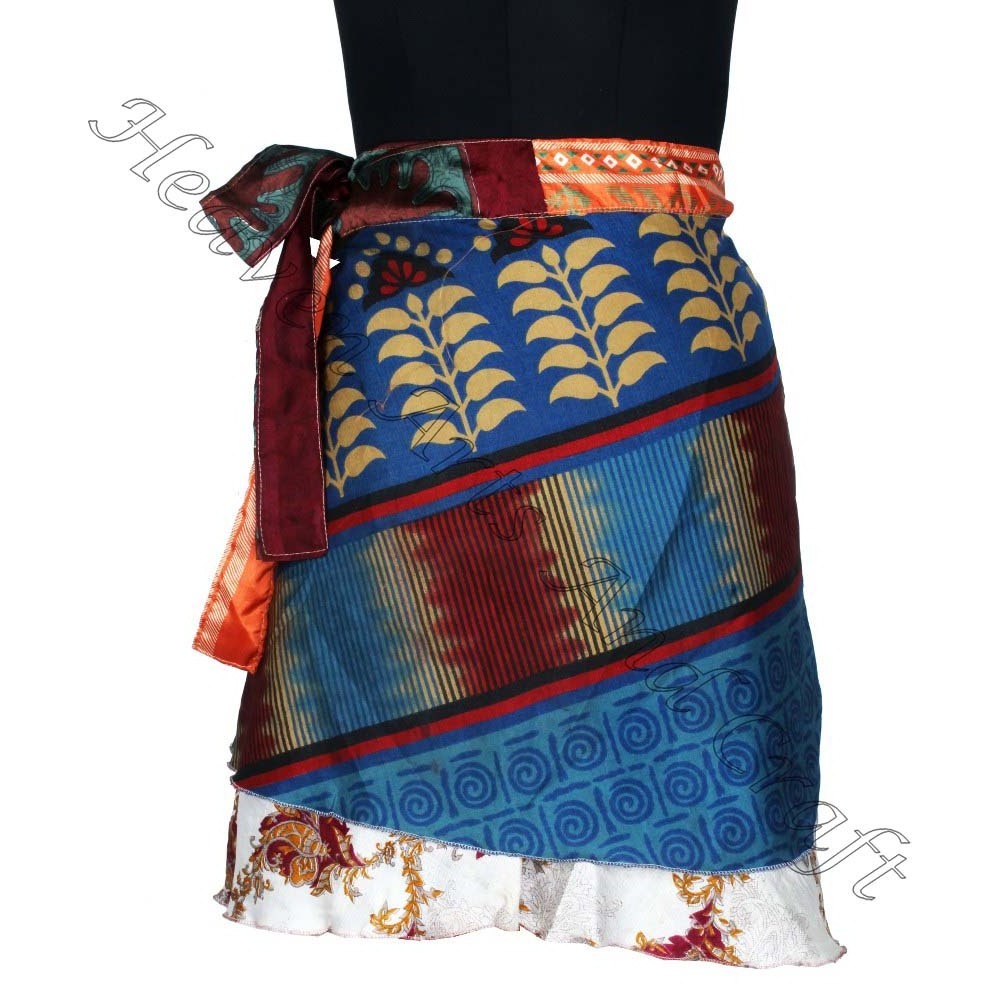 Women Hippie Gypsy Wrap Mini Skirt Sarong Gypsy Hippie Boho Indian Retro Silk Casual Magic Wrap Short Skirt