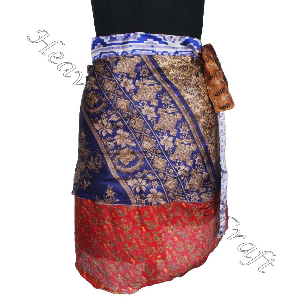 Vintage Silk Double Layer Reversible Sarong Sari Magic Wrap Mini Skirt From India Gypsy Hippie Boho Indian Retro Silk Casual