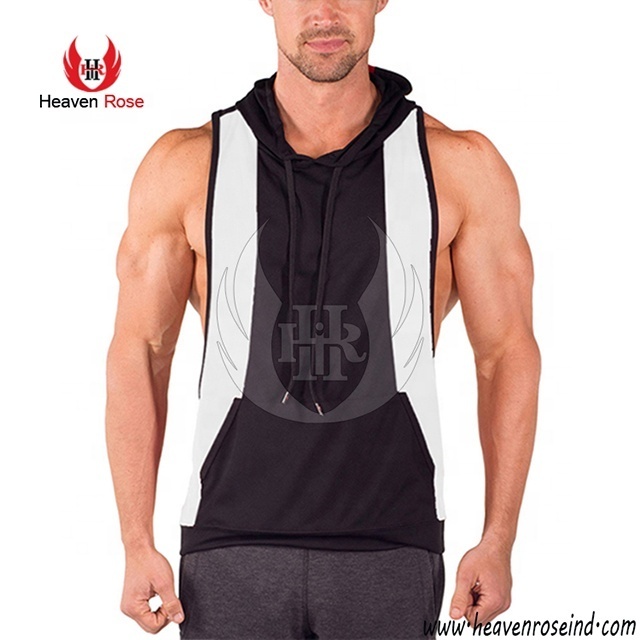 Tow Side Panel Stripes Top Hot Selling Attached Kangaroo Pockets Sleeveless Hoodies For Adult Youth