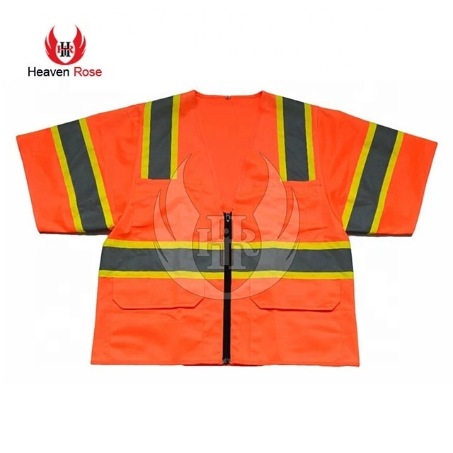 High Material Used Reflective/Safety/Traffic Fluorescent Orange Warning Workwear/Vest With Zipper And Pockets