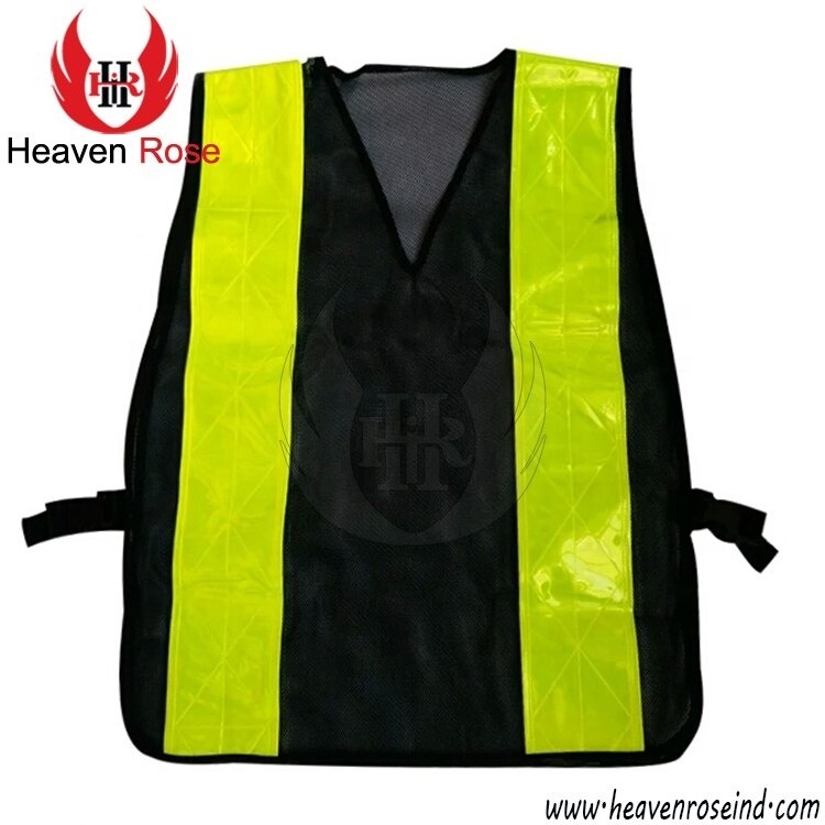 HEAVEN ROSE Safety Vest Traffic Black Mesh With PVC Tape Security Guard Safety Vest