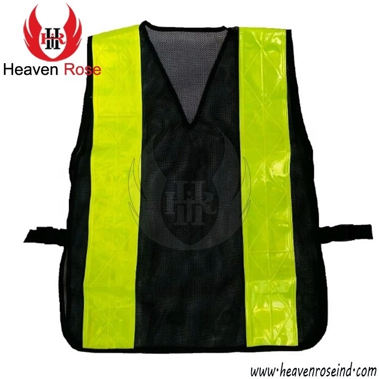 HEAVEN ROSE Safety Vest Traffic Black Mesh With PVC Tape Security Guard Safety Vest