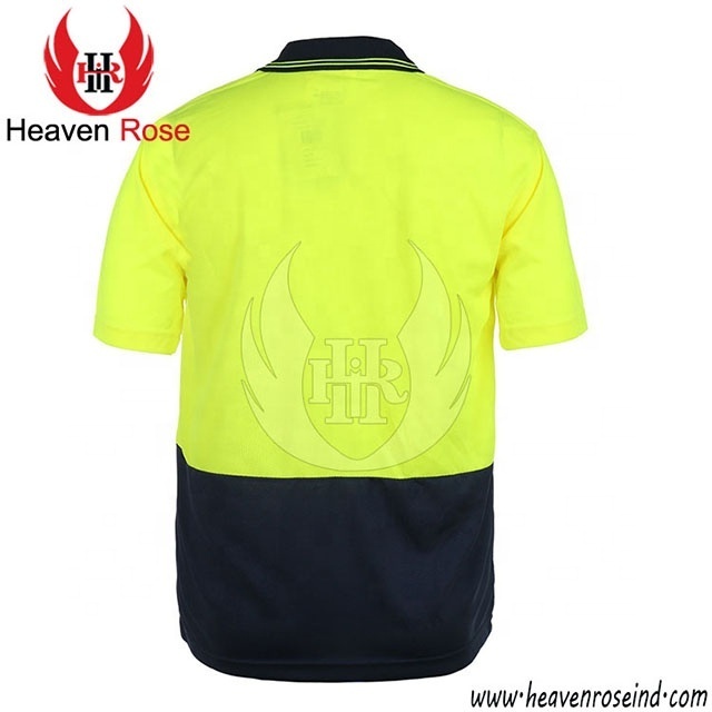 Men 2 Tone Protective Polo Shirt Cotton Polyester Yellow/Dark Navy Reflective Safety Polo Shirt For Sale