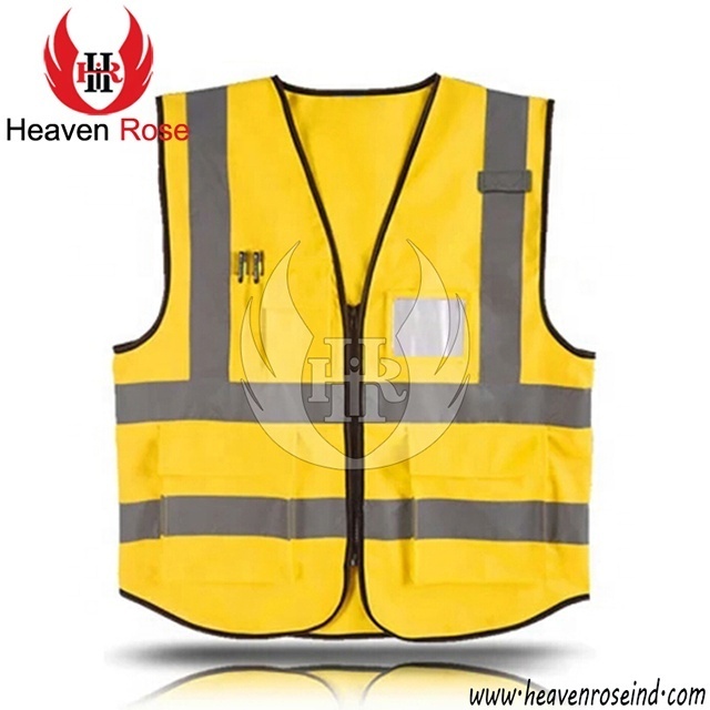 Unisex High Visibility Reflective Security Night Work Vest Safety Vest 5 Pouch Reflective Zipper Security Jacket Outdoor