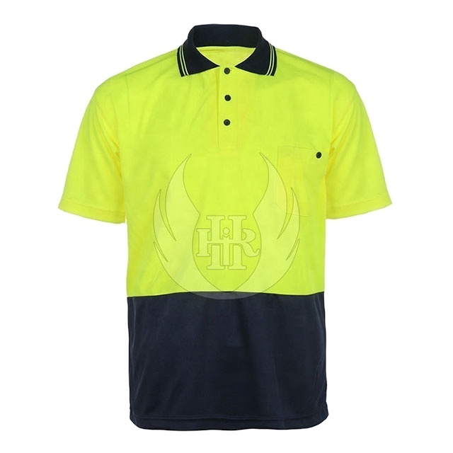 Men 2 Tone Protective Polo Shirt Cotton Polyester Yellow/Dark Navy Reflective Safety Polo Shirt For Sale