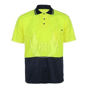 Men 2 Tone Protective Polo Shirt Cotton Polyester Yellow/Dark Navy Reflective Safety Polo Shirt For Sale