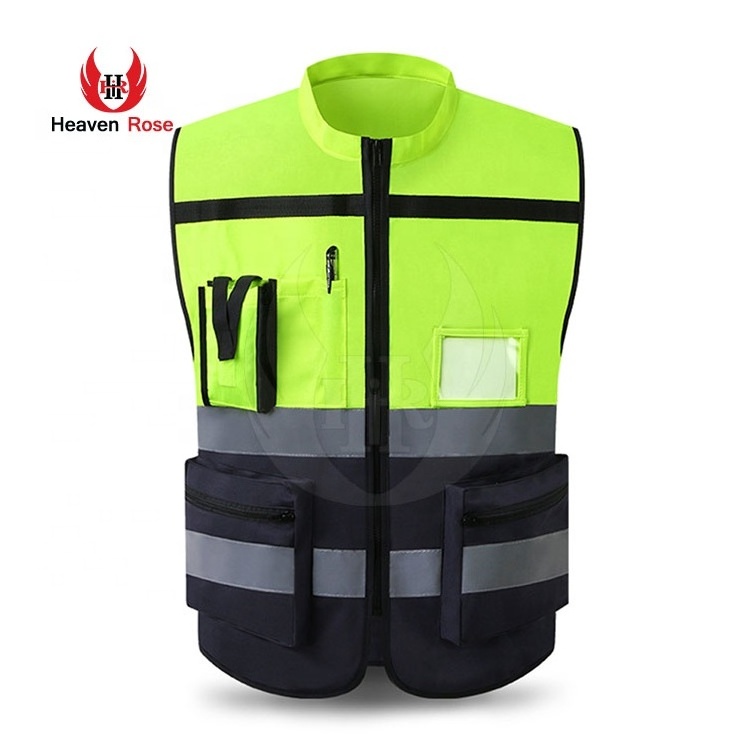 Hot New Design Custom Made Multi Pockets Yellow and Black Reflective Safety Vest