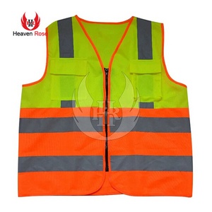 Safety Vest Hi-Vis Yellow/Orange Construction Work Wear with 2 Pockets Security Vest Reflective Stripes Class 2 Hi-Vis Vest