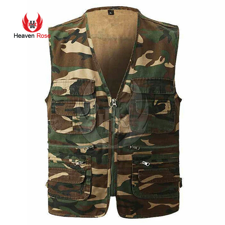 Men's 100% Cotton Multi Pocket Vest Wholesale Custom Design fishing Journalist Photography Camping Waistcoat vest