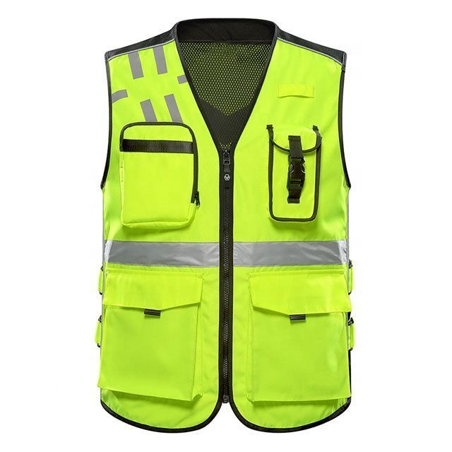 High Material Used Reflective/Safety/Traffic Fluorescent Orange Warning Workwear/Vest With Zipper And Pockets