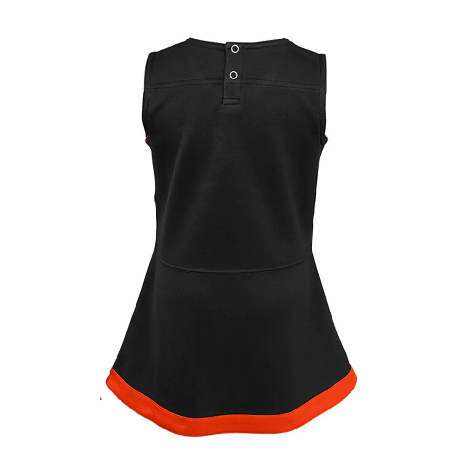 Wholesale Customized Cheer Uniforms Kids Crop Tops Shorts Orange And Black Cheerleading Practice Wear With Customize Logo