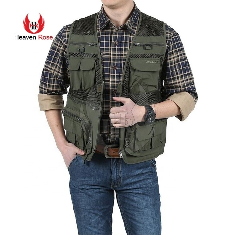 Customize Men's Contrast Fabric Outdoor Jackets For Work Vest Cameraman Waistcoat Vests Man  Director Reporter Vest