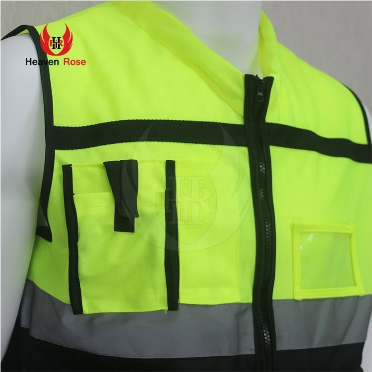 Hot New Design Custom Made Multi Pockets Yellow and Black Reflective Safety Vest