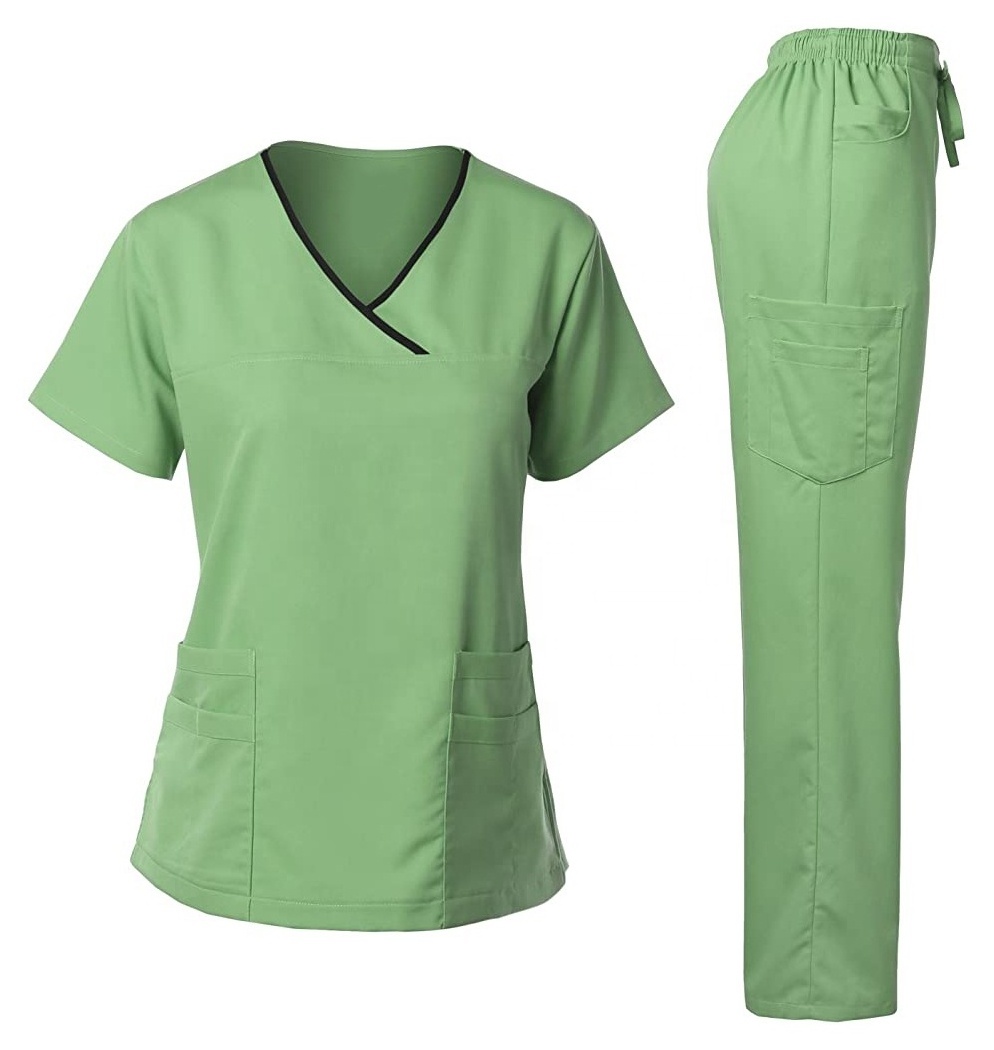 Hot Sale V-neck Hospital Uniforms Medical Nursing Scrubs Uniforms Scrub Set Short Sleeve Tops jogger Pants Uniform For Women