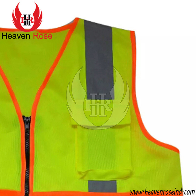 Safety Vest Hi-Vis Yellow/Orange Construction Work Wear with 2 Pockets Security Vest Reflective Stripes Class 2 Hi-Vis Vest