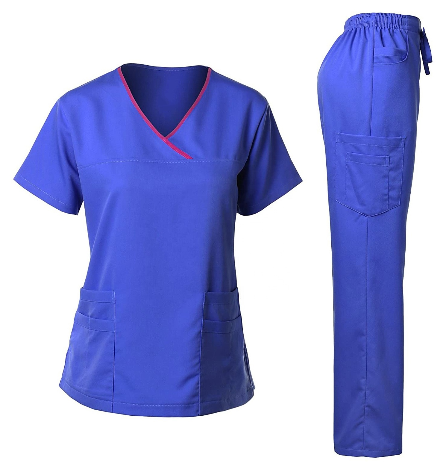 Hot Sale V-neck Hospital Uniforms Medical Nursing Scrubs Uniforms Scrub Set Short Sleeve Tops jogger Pants Uniform For Women