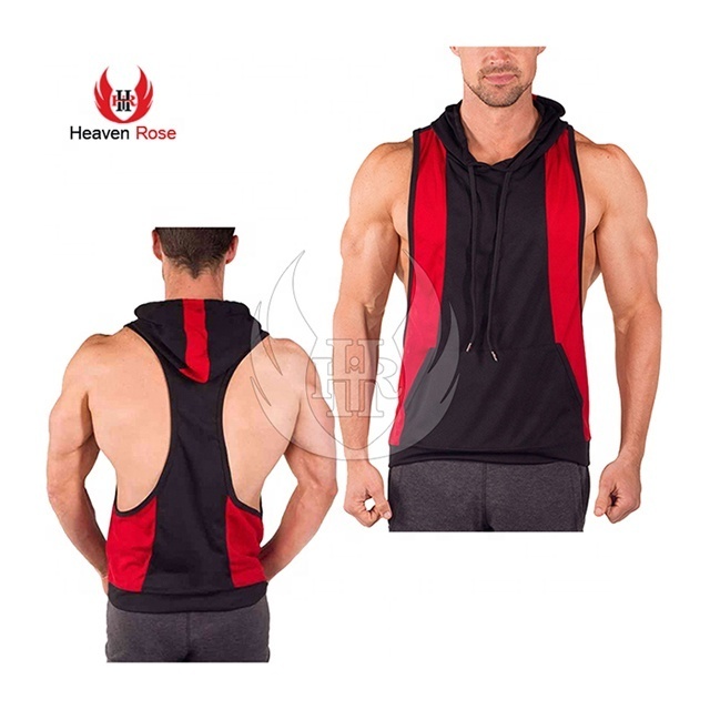 Tow Side Panel Stripes Top Hot Selling Attached Kangaroo Pockets Sleeveless Hoodies For Adult Youth