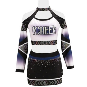 Wholesale Rhinestone Long Sleeves Cheer Leading Practice Wear Custom Cheer 1 Piece  Hot Selling Cheer Leading Uniforms