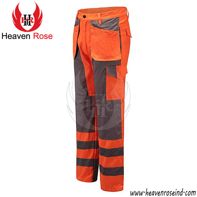 Tool Pocket Orange Pants/Black Safety Cargo Pant Workwear Cargo Trousers With Reflective Tapes Work Security Working Pants