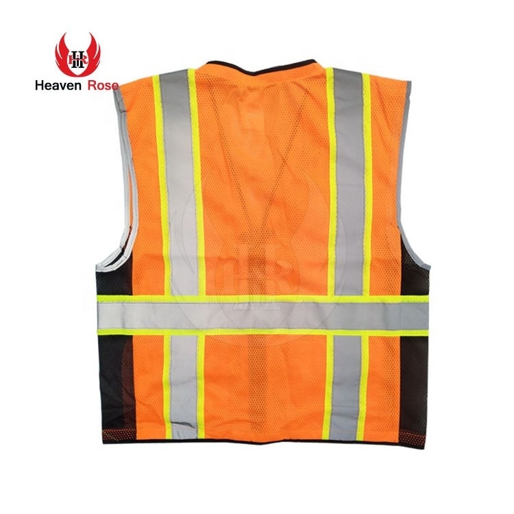 Hot Sale New Design High Reflective Orange with Black Mesh Safety Vest with Pockets