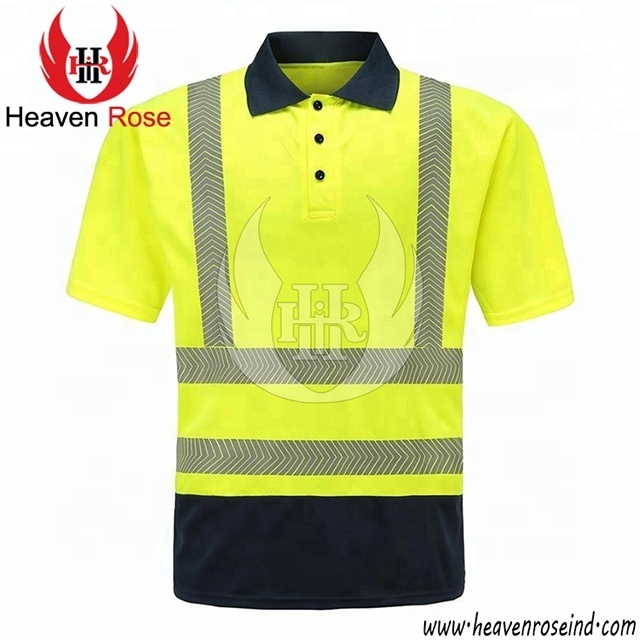 Men 2 Tone Protective Polo Shirt Cotton Polyester Yellow/Dark Navy Reflective Safety Polo Shirt For Sale