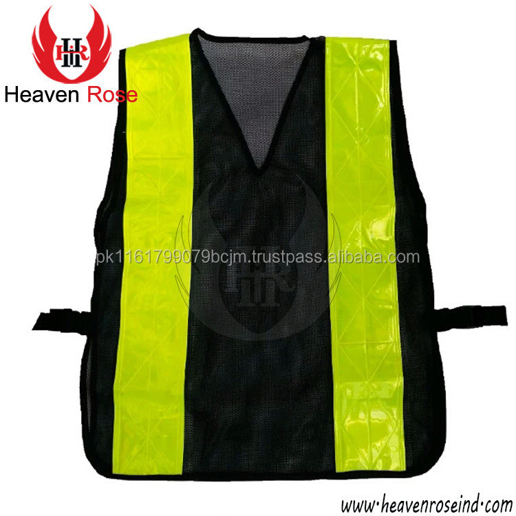 HEAVEN ROSE Safety Vest Traffic Black Mesh With PVC Tape Security Guard Safety Vest