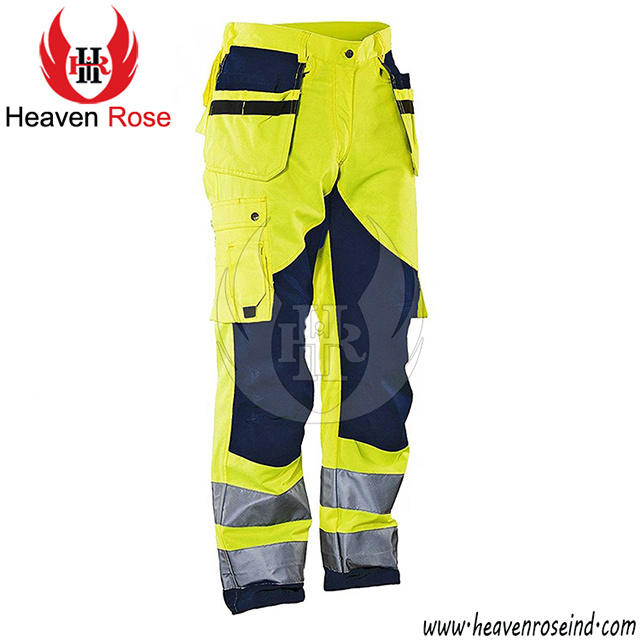 High Visibility Workwear Safety Pants 2 Reflective Tape Men's Heavy Duty Hi-vis Work Pants