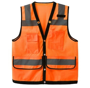 Hot Sale New Design High Reflective Orange with Black Mesh Safety Vest with Pockets