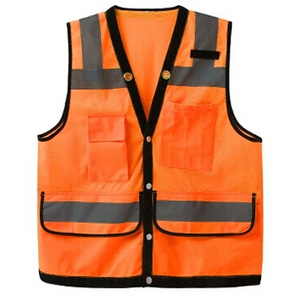 Hot Sale New Design High Reflective Orange with Black Mesh Safety Vest with Pockets