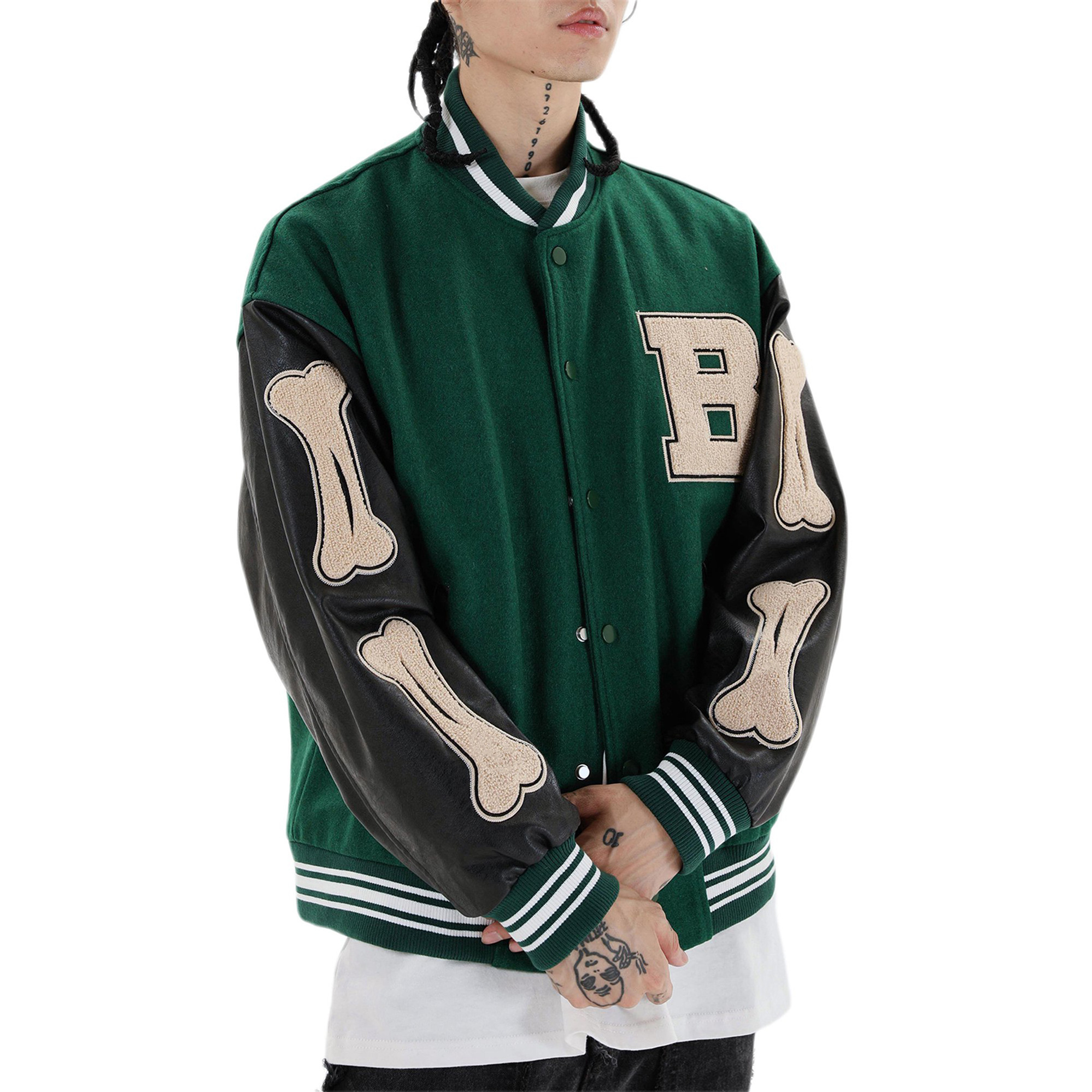 Unisex Varsity Jacket Vintage Casual Fit Button Down Leather Sleeves Varsity Jacket  Top Quality Baseball Letterman Jacket