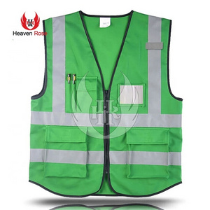 Unisex High Visibility Reflective Security Night Work Vest Safety Vest 5 Pouch Reflective Zipper Security Jacket Outdoor