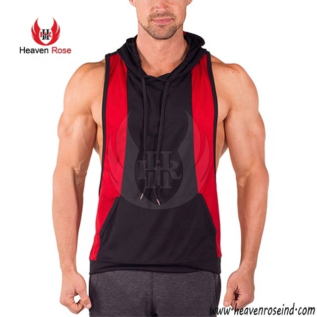 Tow Side Panel Stripes Top Hot Selling Attached Kangaroo Pockets Sleeveless Hoodies For Adult Youth