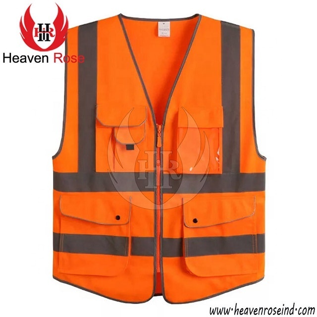 Unisex High Visibility Reflective Security Night Work Vest Safety Vest 5 Pouch Reflective Zipper Security Jacket Outdoor