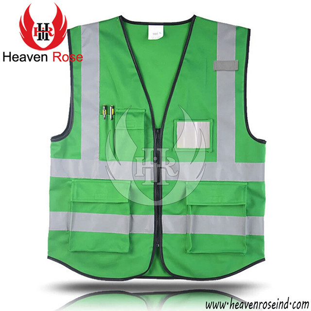 Unisex High Visibility Reflective Security Night Work Vest Safety Vest 5 Pouch Reflective Zipper Security Jacket Outdoor