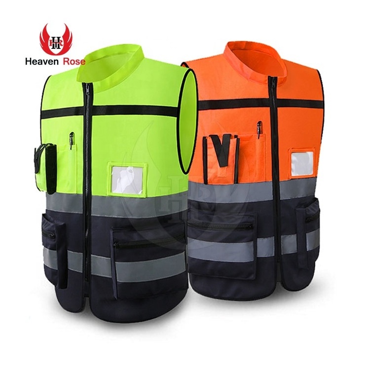 Hot New Design Custom Made Multi Pockets Yellow and Black Reflective Safety Vest