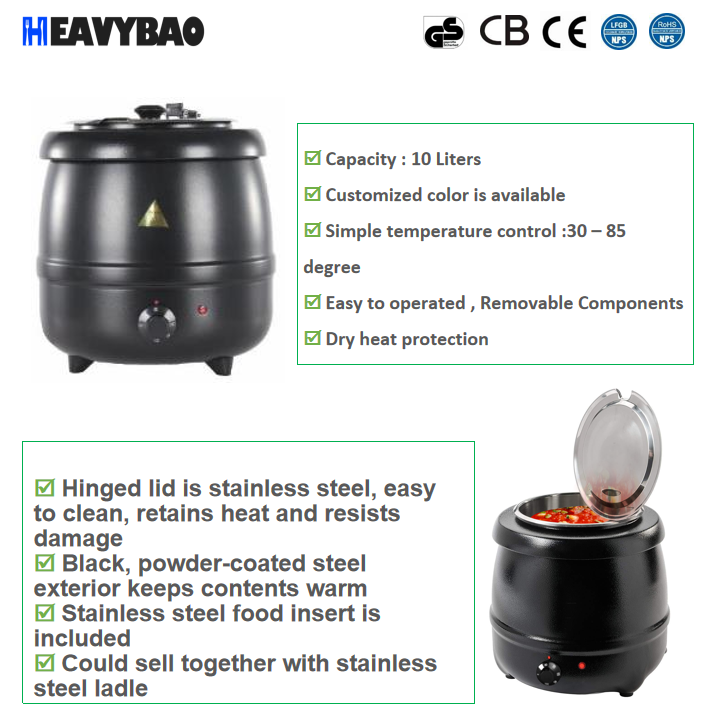 Heavybao Commercial Restaurant Supplies Catering Soup Kettle Electric Food Warmer 10L/13L Stainless Steel Soup Bucket Kettle