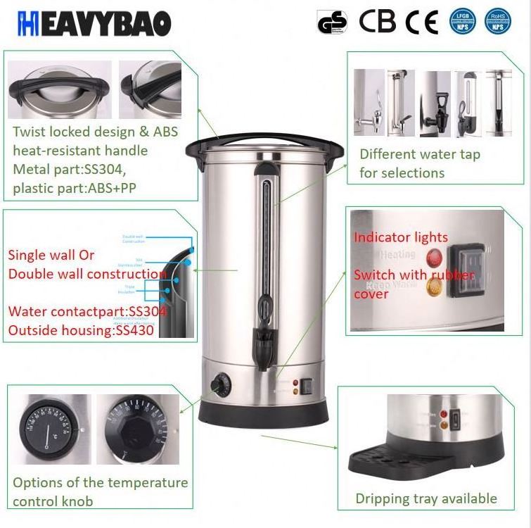 HEAVYBAO Stainless Steel Electric Hot Water Boiler Beverage Dispenser for Making Hot Cider Mulled Wine Boil Water