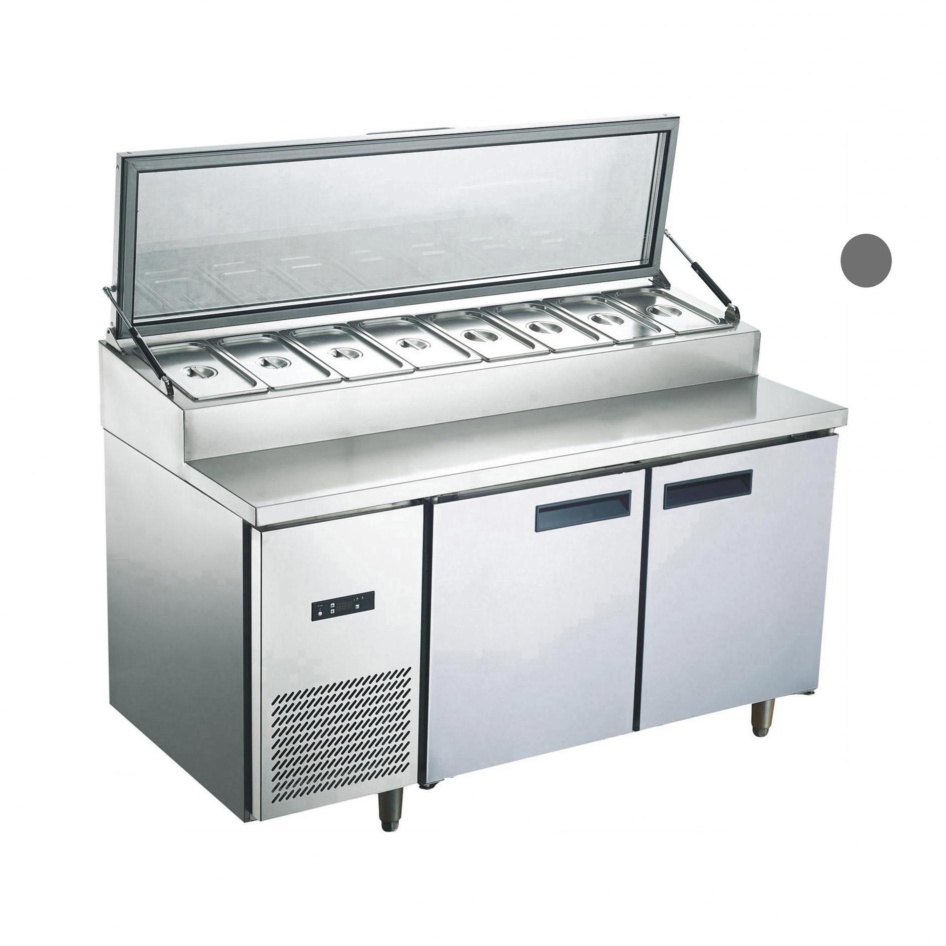 HEAVYBAO Stainless Steel Supermarket restaurant Commercial Pizza Prep Table Salad Bar Refrigerator equipment Sandwich Prep Table