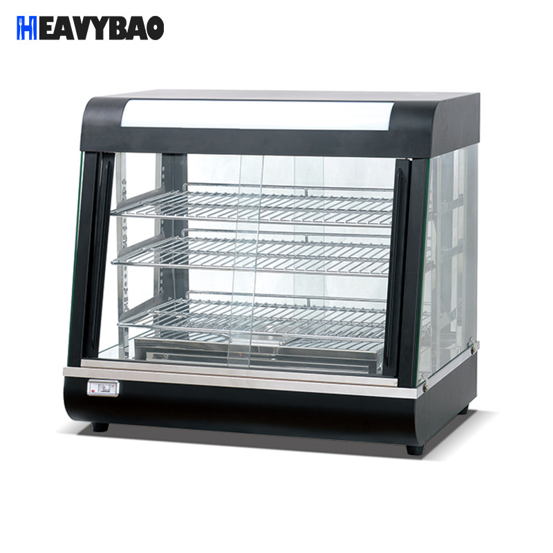 Heavybao Restaurant Kitchen Equipment Glass Snack Showcase Bakery Display Cabinet Curved Snack Warming Cabinet