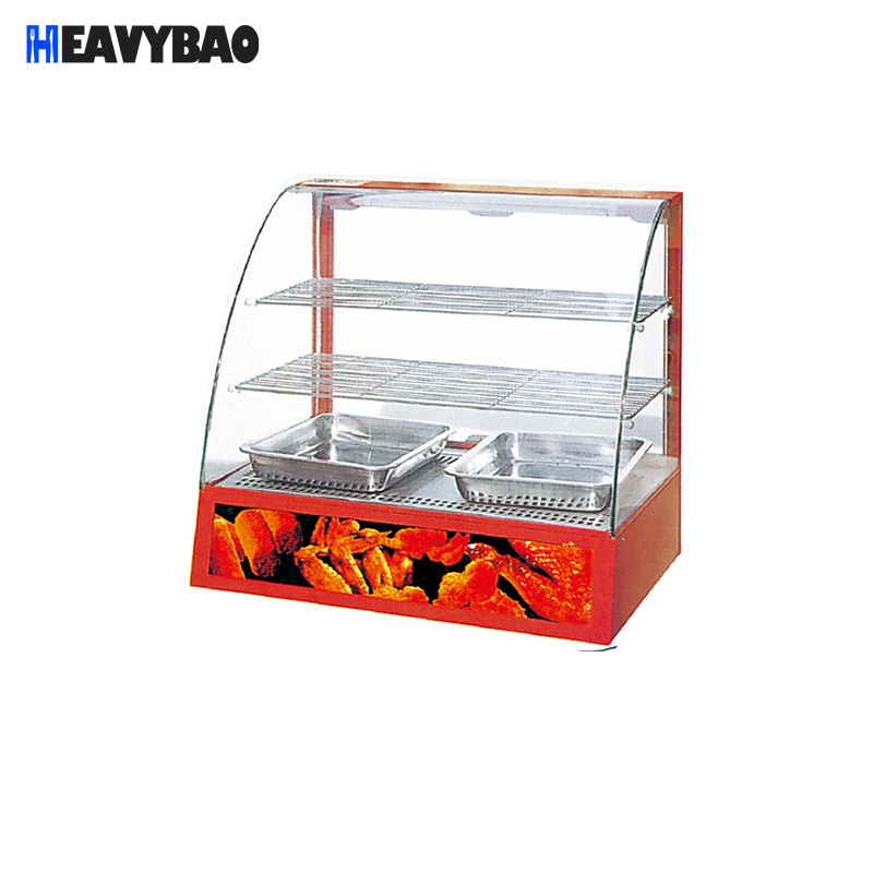 Heavybao Restaurant Kitchen Equipment Glass Snack Showcase Bakery Display Cabinet Curved Snack Warming Cabinet