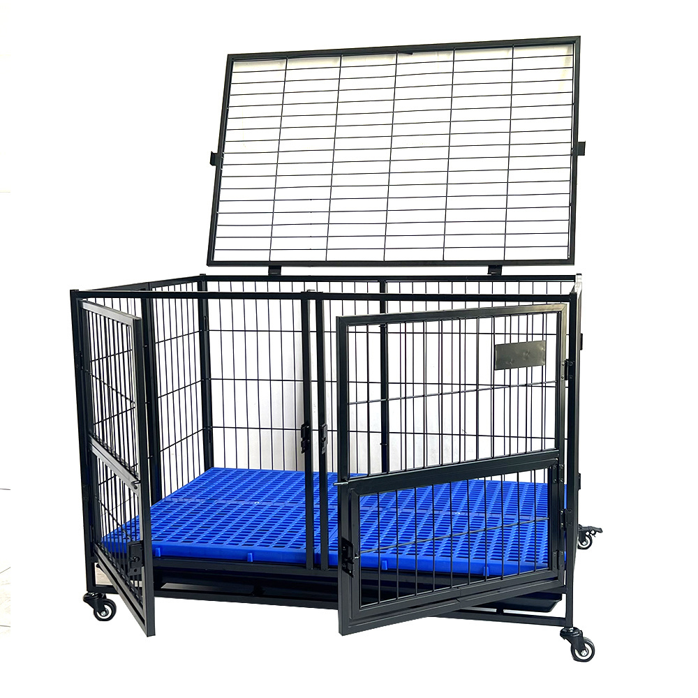 43'' Double Door Heavy Duty Dog Kennel Strong Metal Foldable Dog Cage And Crate with Fence Feeder