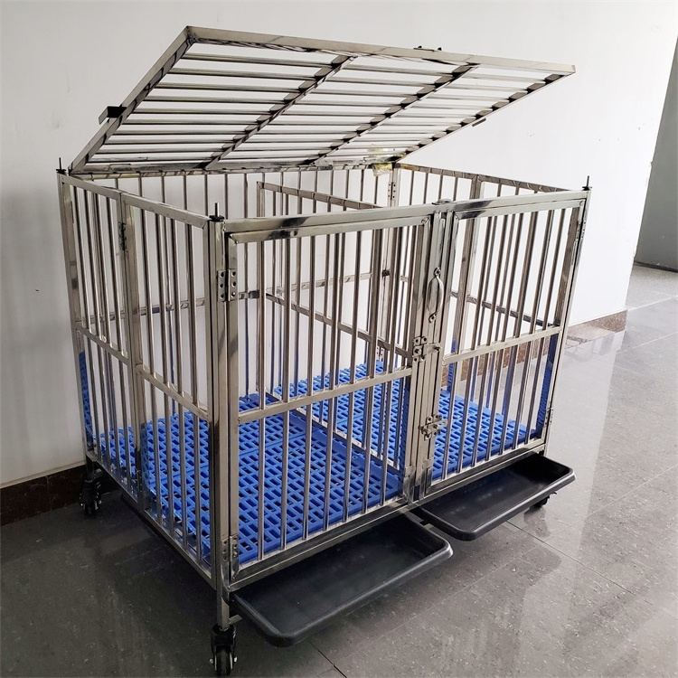 Dog Kennels Cages Collapsible Adult Sale Big Dogs Outdoor Strong Stainless Steel Enclosed Metal Wire Folding Crate Cage Pet