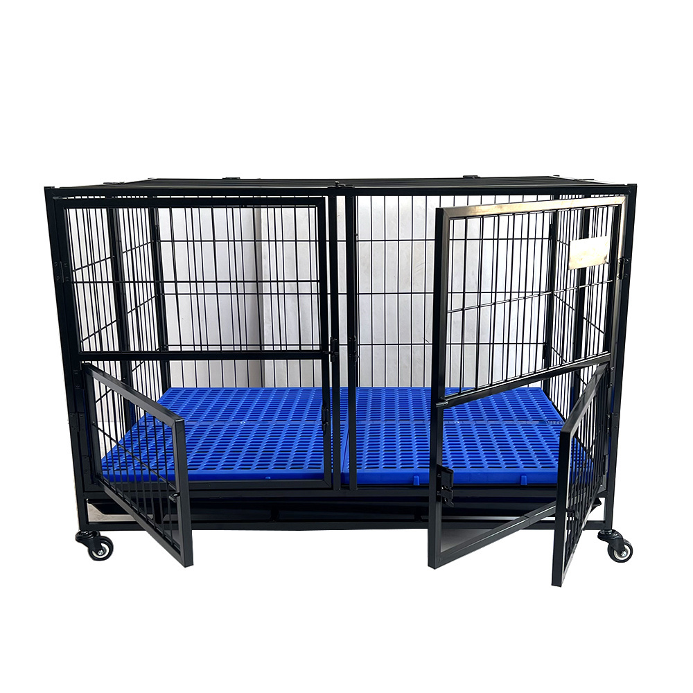 Single layer double door collapsible dog cage with wheels professional dog kennel