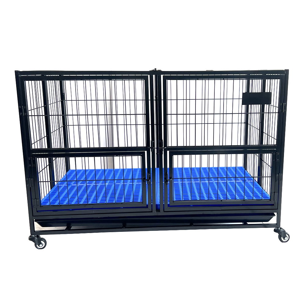 Single layer double door collapsible dog cage with wheels professional dog kennel