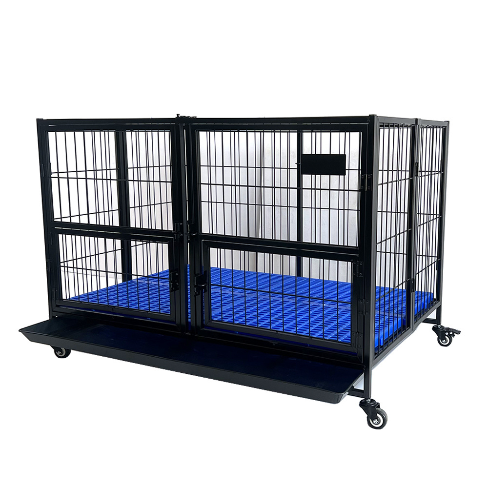 43'' Double Door Heavy Duty Dog Kennel Strong Metal Foldable Dog Cage And Crate with Fence Feeder