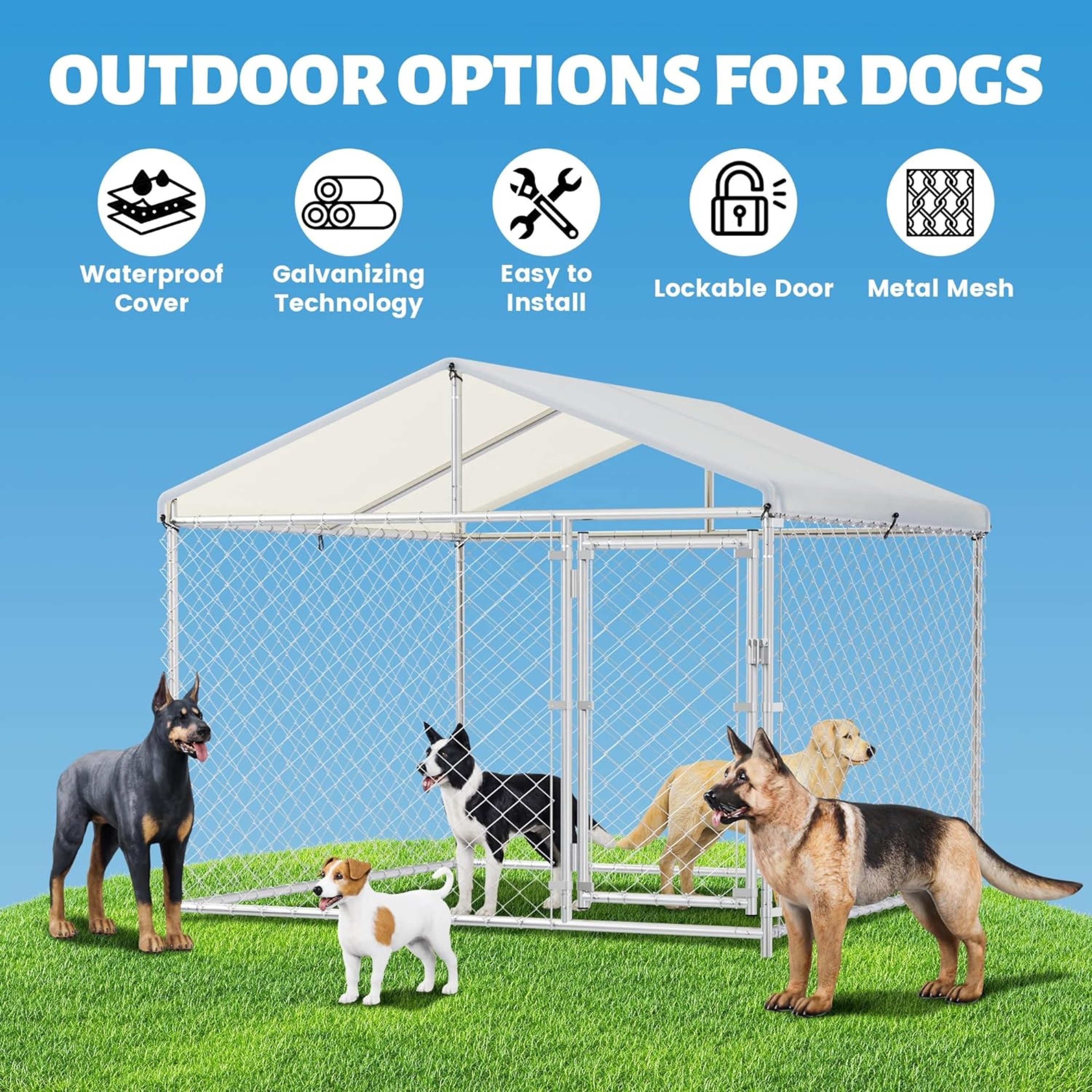 Outdoor Large Waterproof Chain Link Dog Run Kennel Fences New Large Dog Cage Cover Tarp Heavy Pet House Outdoor Animal Cage