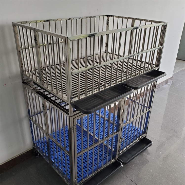 Movable with pulleys and with guardrail customized dog kennel stainless steel folding dog cage for large dog